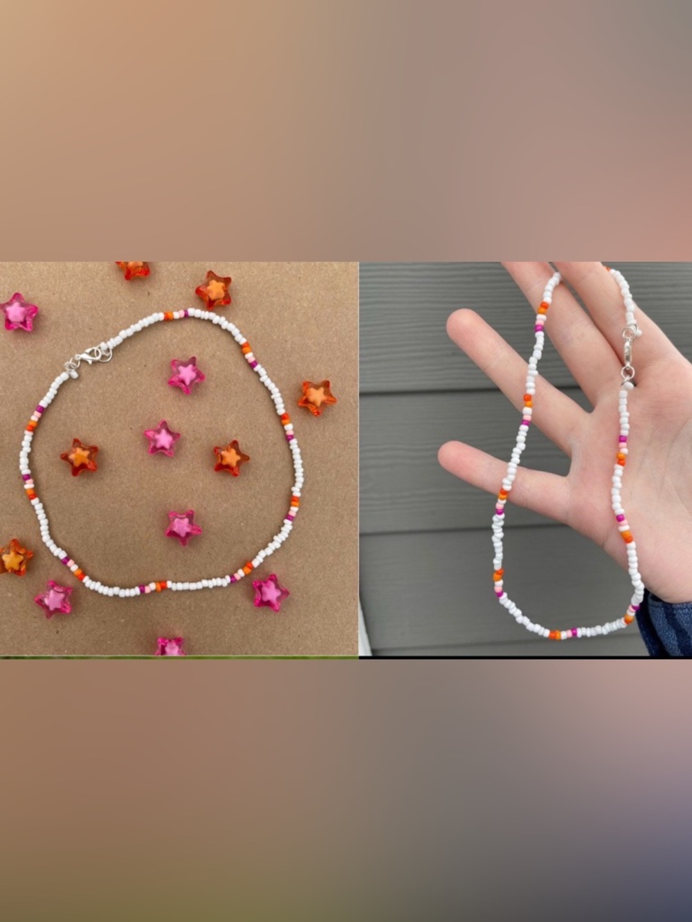 Beaded Accent Necklace - White, Pink & Orange
